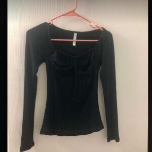 Rachel Pally The Rib Anju Long Sleeve Sweetheart Black Top Sz XS